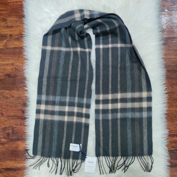 NWT Edinburgh 100% Lambswool Cozy Tartan Unisex Oversized Scarf Check Taupe - Picture 9 of 9